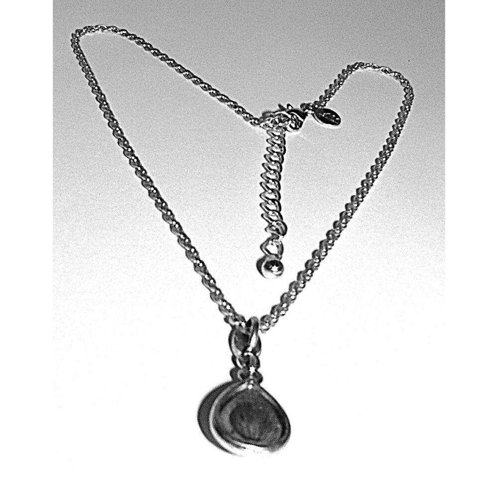 Signed KR Silver Tone Black Teardrop Pendant Necklace Adjustable